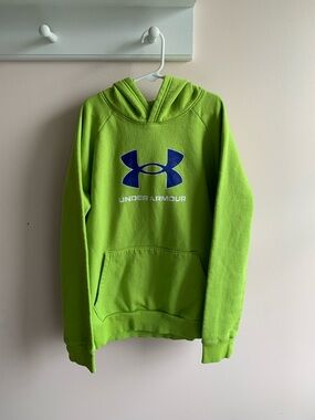 Under Armour Youth Large Bright Lime Green Hoodie with Blue Logo